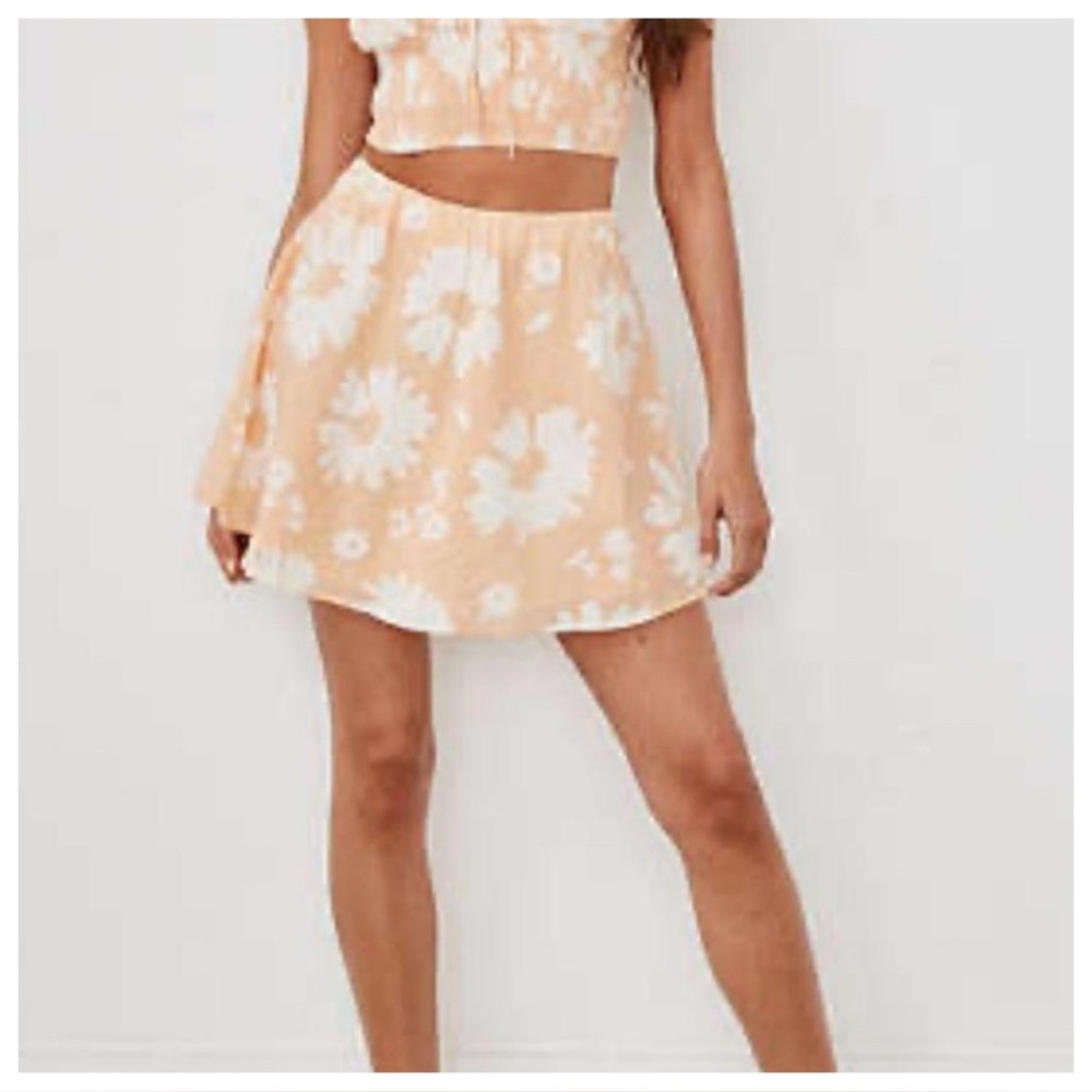 American Eagle Daisy Floral Peach White Mini Skirt XS Cotton Elastic Waist